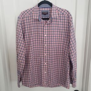 Johnston & Murphy Red and Blue Plaid Casual Button Down Shirt